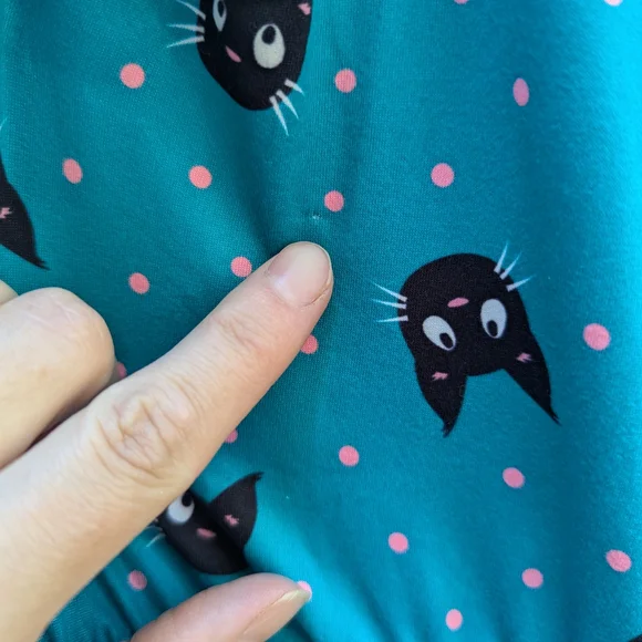 Unique Vintage Teal Cat Pattern Midi Dress - Picture 3 of 13